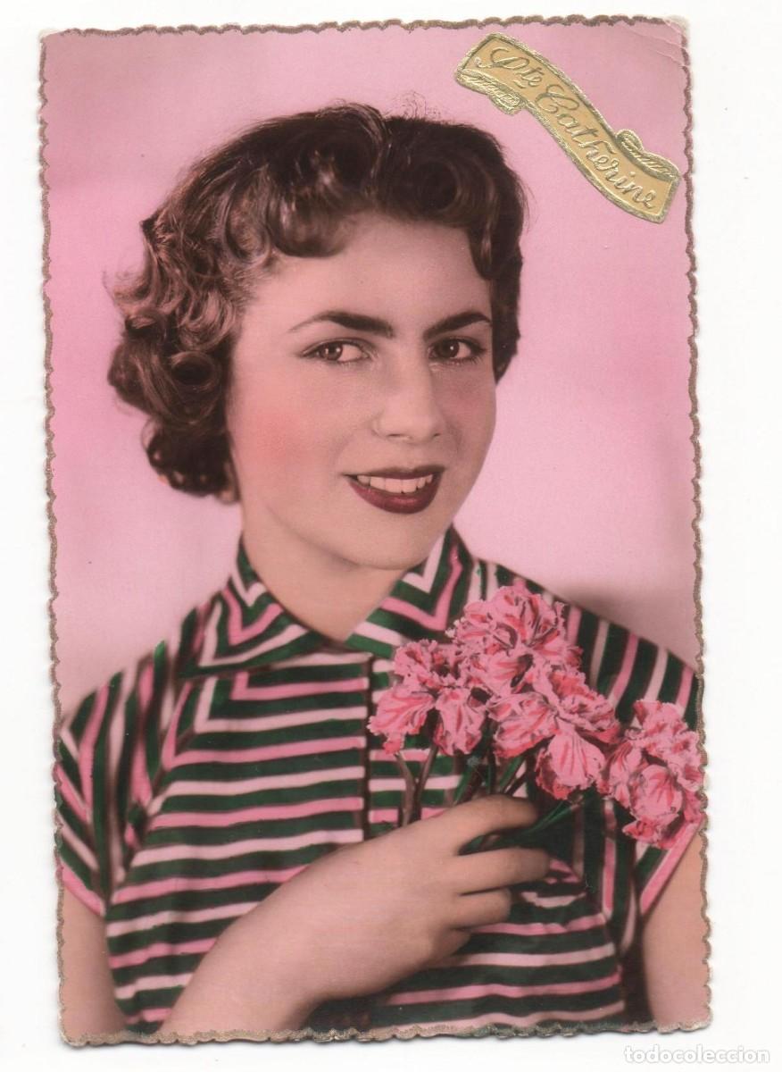 Cartes Postales: Postal francesa a&ntilde;os 40- 50 -escrita- mujer con flores
