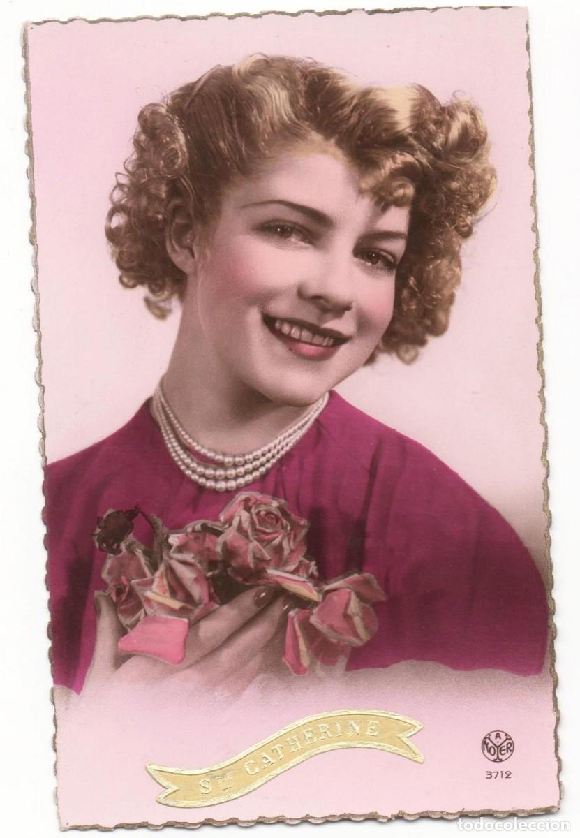Postales: Postal francesa a&ntilde;os 40- 50 -escrita- mujer con flores