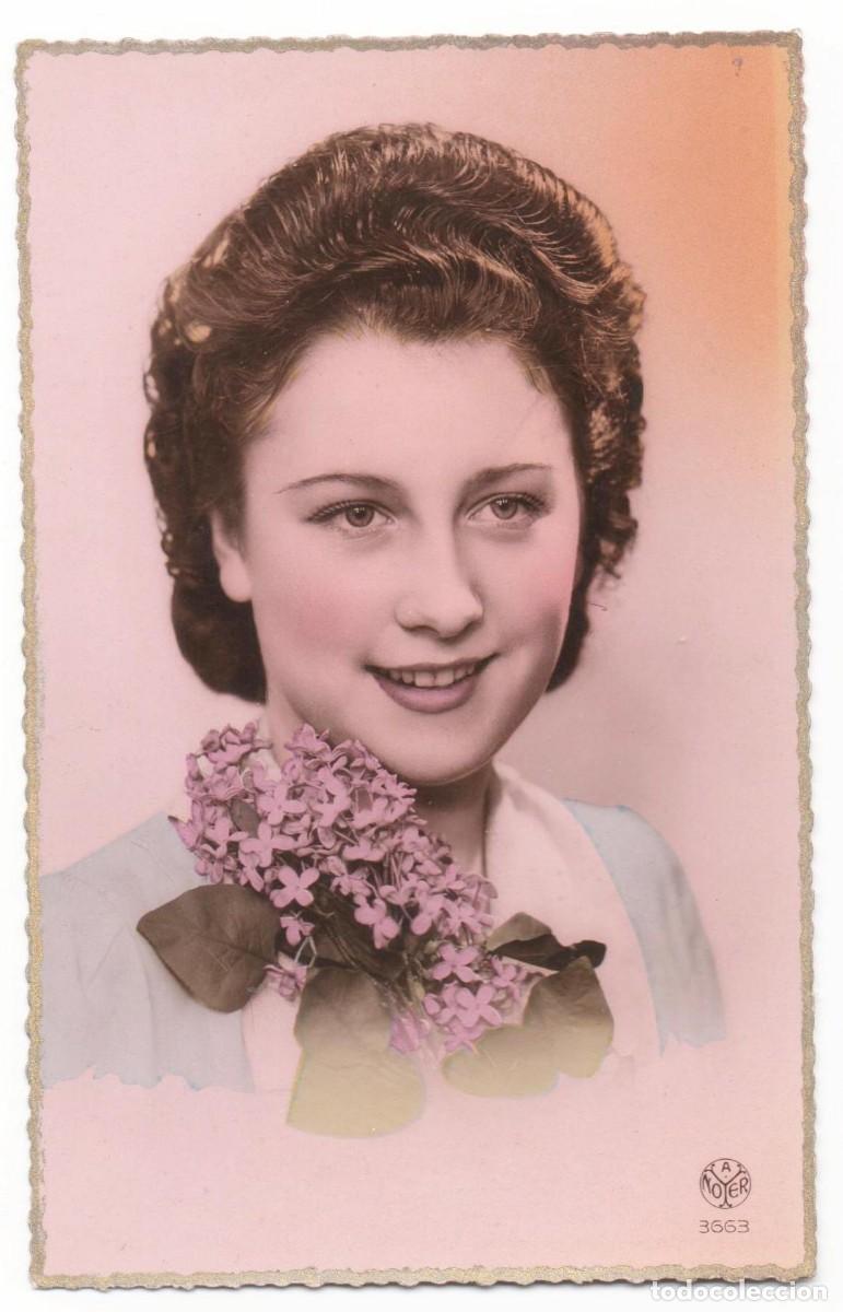 Postales: Postal francesa a&ntilde;os 40- 50 -escrita- mujer con flores