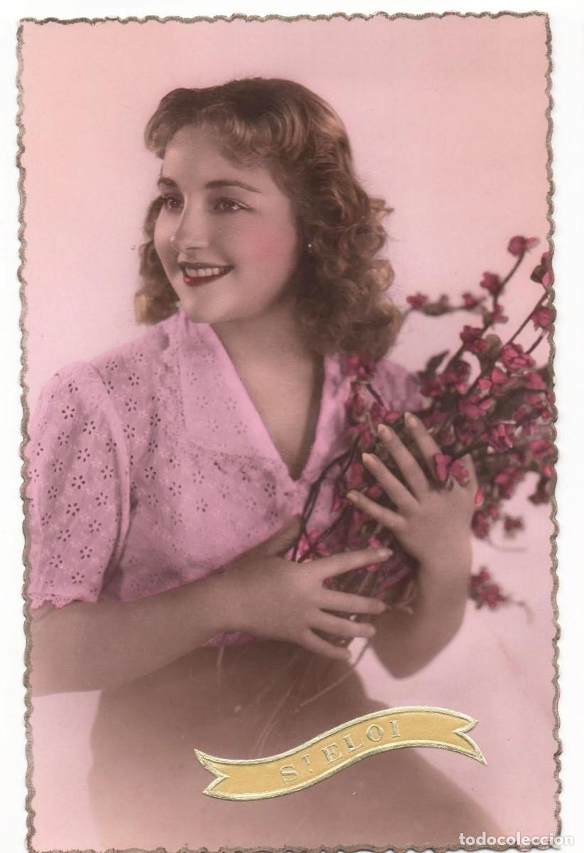 Postales: Postal francesa a&ntilde;os 40- 50 -escrita- mujer con flores