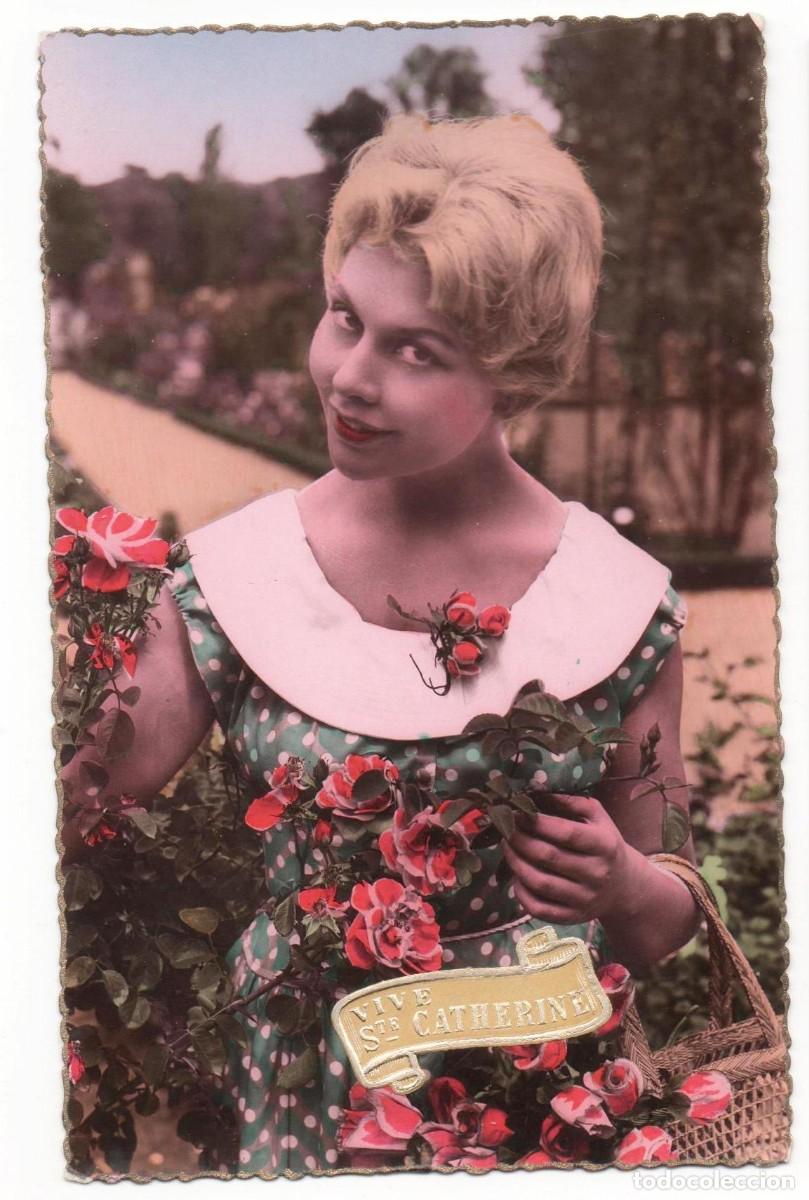 Postales: Postal francesa a&ntilde;os 40- 50 -escrita- mujer con flores