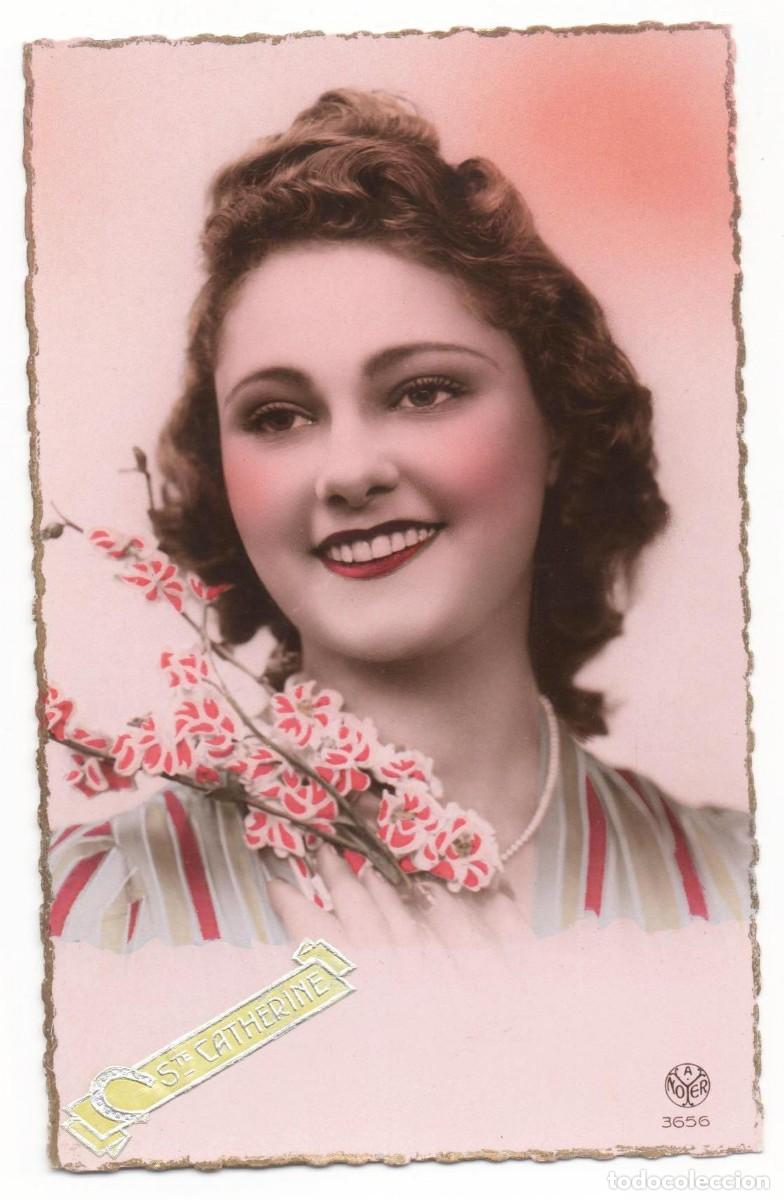 Cartes Postales: Postal francesa a&ntilde;os 40- 50 -escrita- mujer con flores
