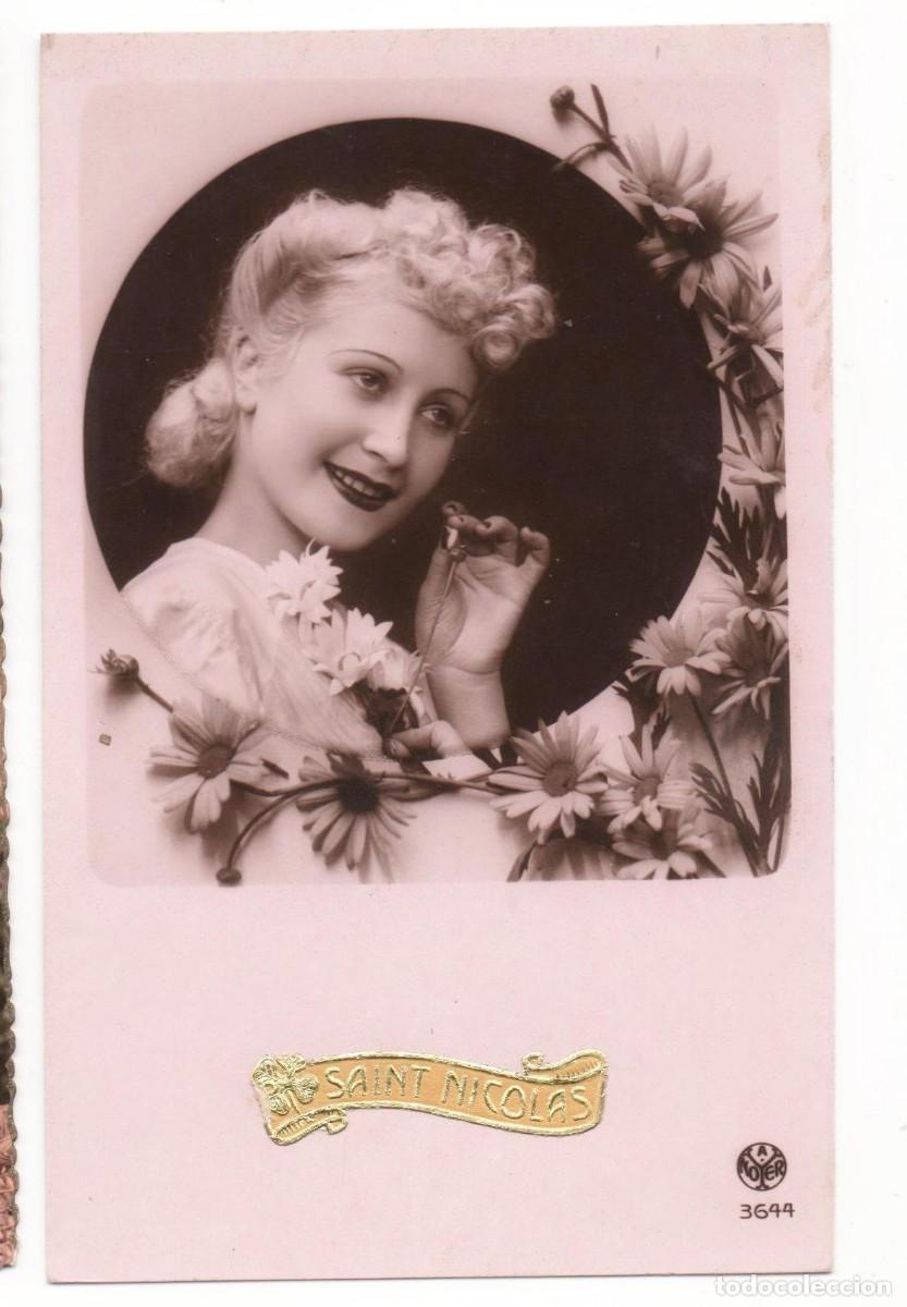 Postales: Postal francesa a&ntilde;os 40- 50 -escrita- mujer con flores