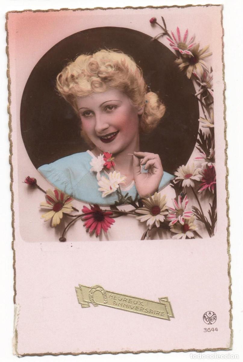 Postales: Postal francesa a&ntilde;os 40- 50 -escrita- mujer con flores