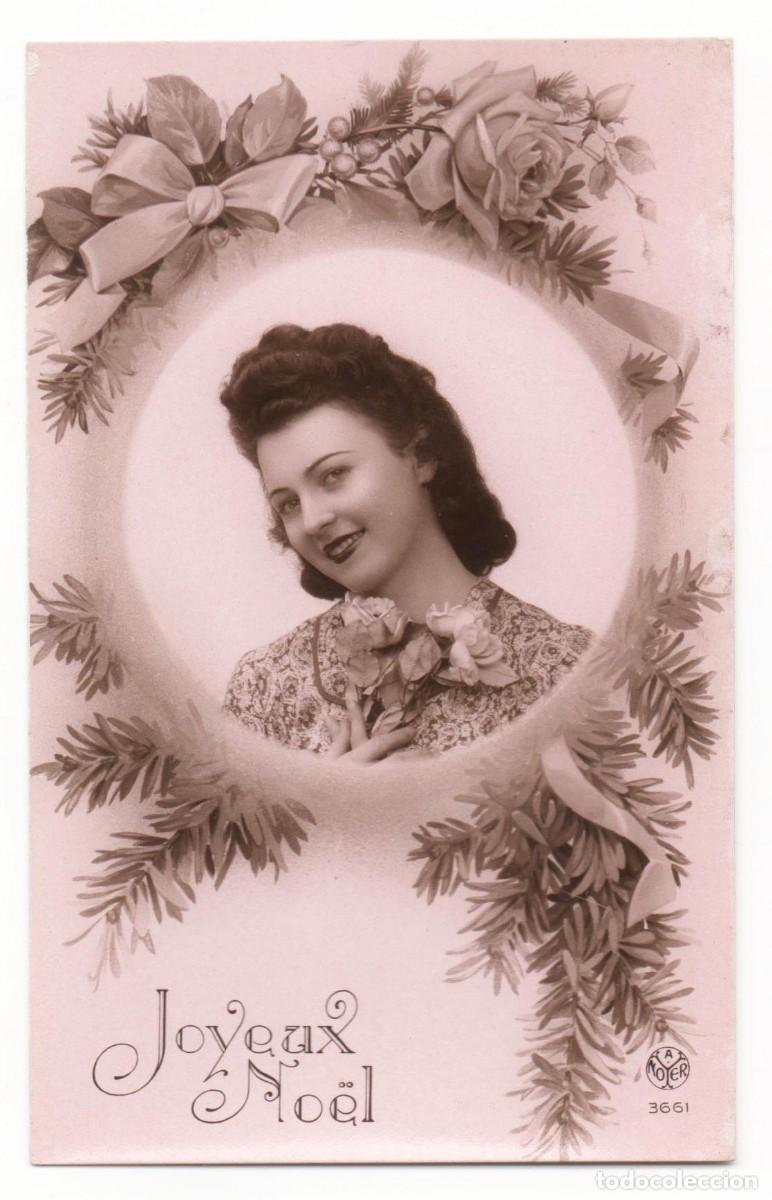 Postales: Postal francesa a&ntilde;os 40- 50 -escrita- mujer con flores