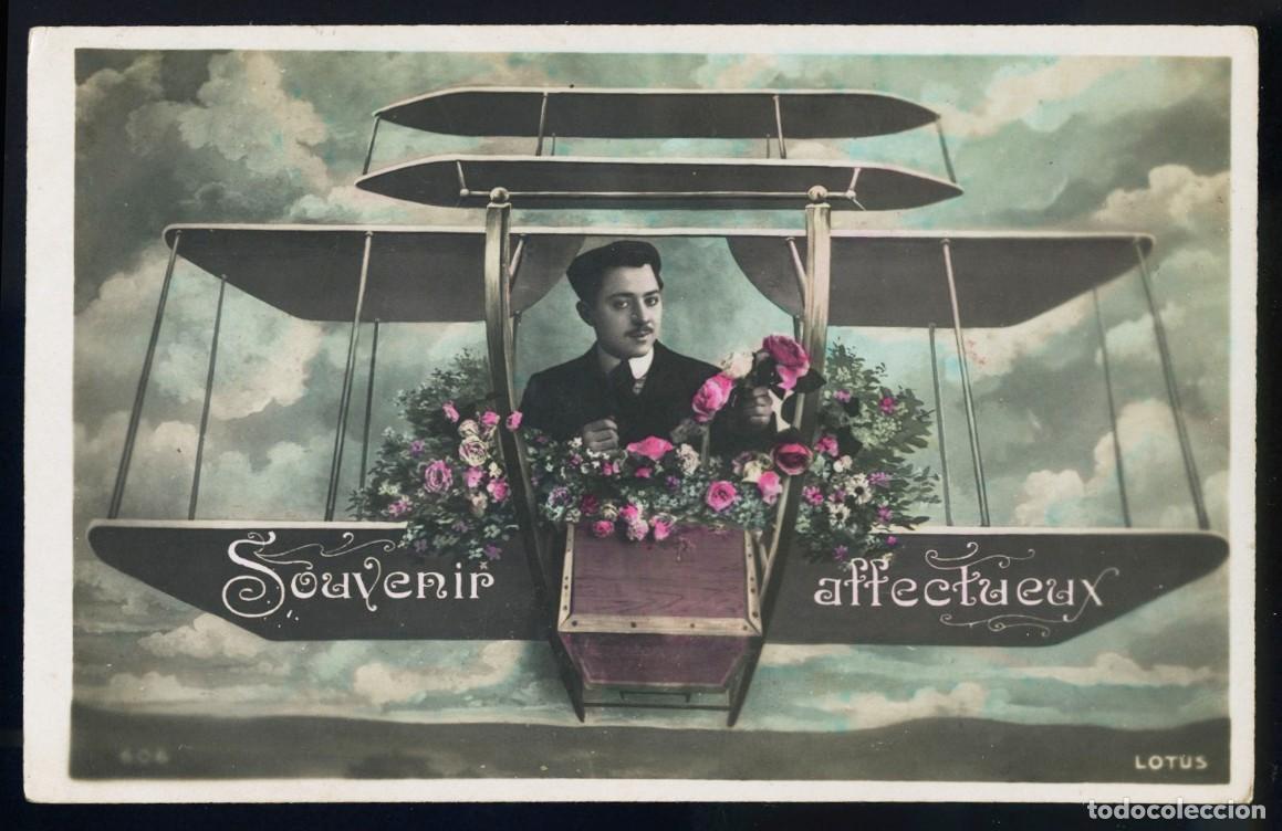 Postais: MUY ANTIGUA POSTAL JOVEN AVIADOR CON RAMO DE FLORES - FRANCIA