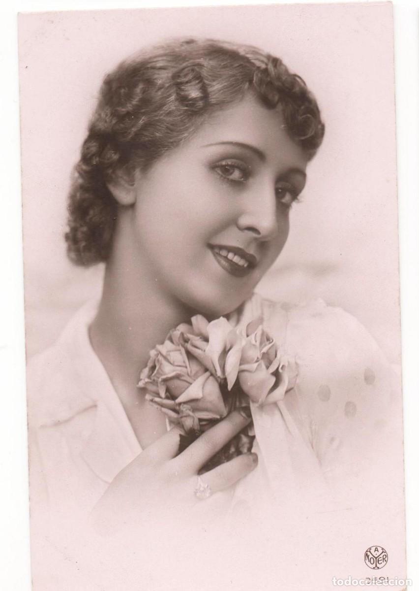 Postais: Postal francesa a&ntilde;os 30 -escrita- mujer con flores