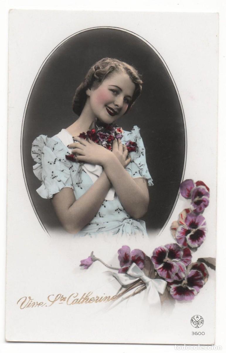 Postais: Postal francesa a&ntilde;os 30 -escrita- mujer con flores