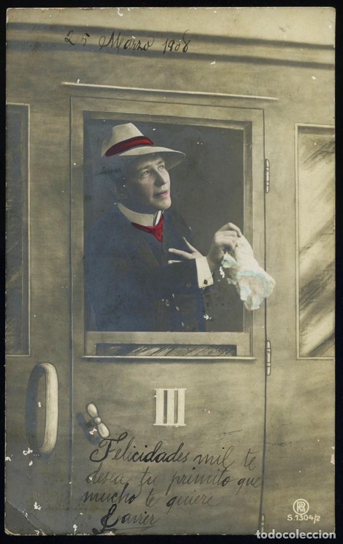 Cartoline: MUY ANTIGUA POSTAL DESPEDIDA EN UN TREN - FECHADA EN 1908
