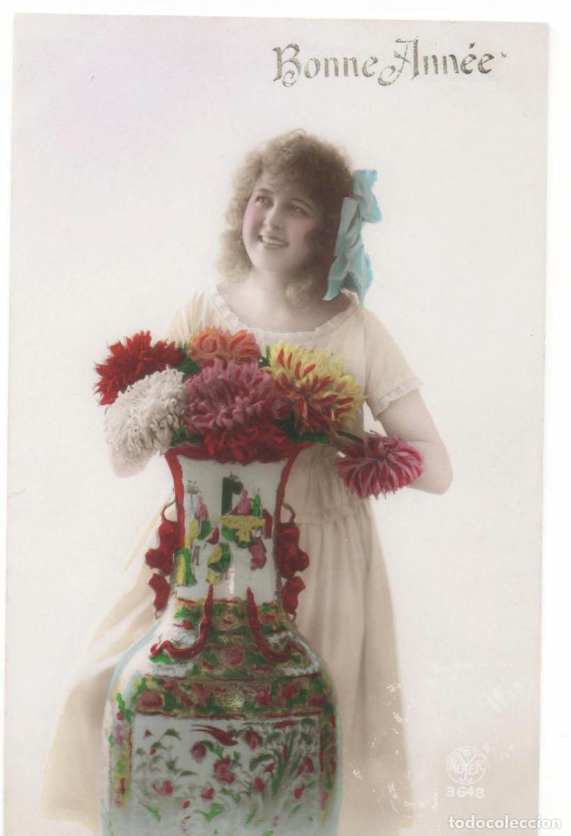 Postales: Postal francesa principios del XX- escrita-mujer con flores