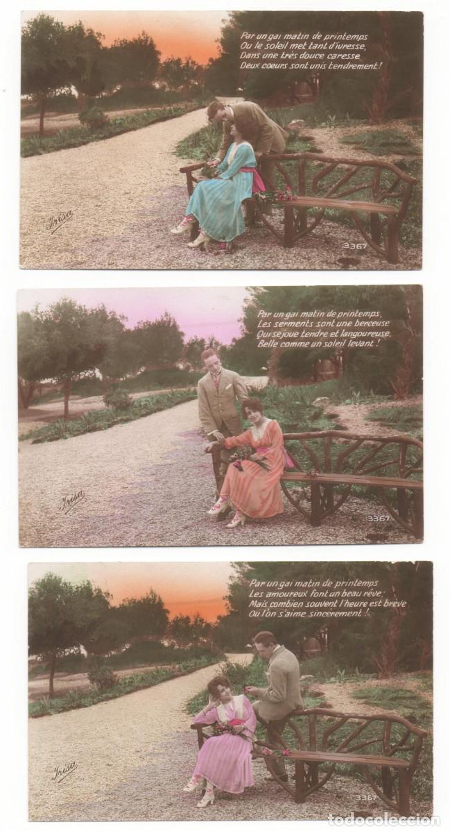 Postais: Serie de 3 Postales francesas principios del XX- escritas-rom&aacute;nticas