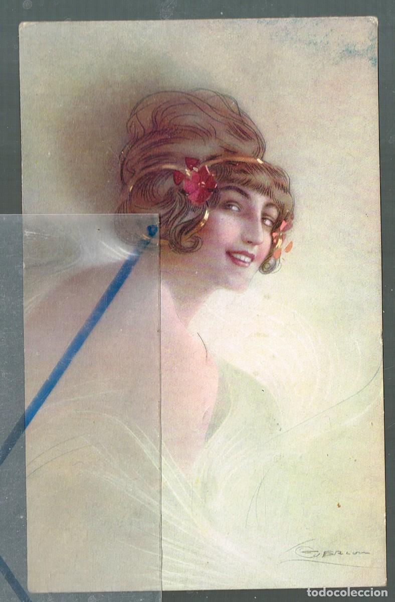 Cartoline: 1915 9/7 ESCRITA DESDE VILAFRANCA A BCN COLOR DIBUJO EN TONOS PASTEL DE MUJER CON DIADEMA - P07