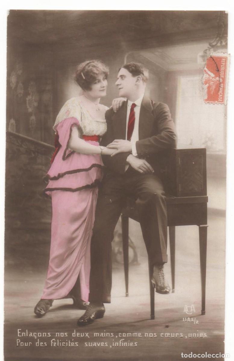 Cartoline: Postal francesa principios del XX- circulada-Rom&aacute;ntica-