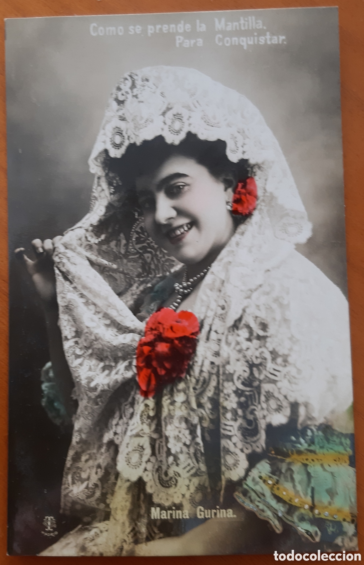 Postales: Postal &rdquo;como se prende la mantilla&rdquo; coloreada. Sin escribir. R5064
