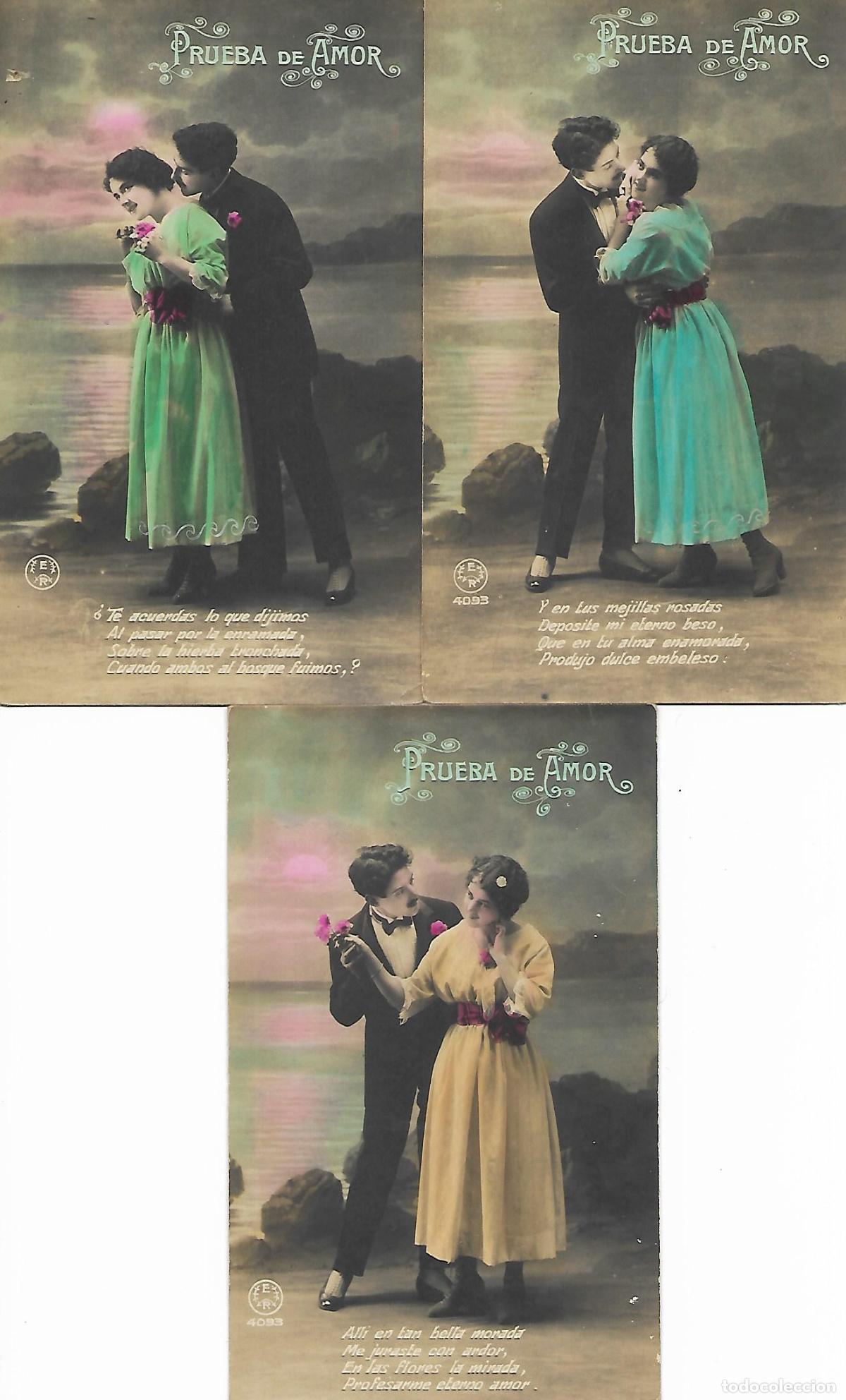 Cartoline: SERIE DE 3 POSTALES ANTIGUAS-PRUEBA DE AMOR (Principios 1900)