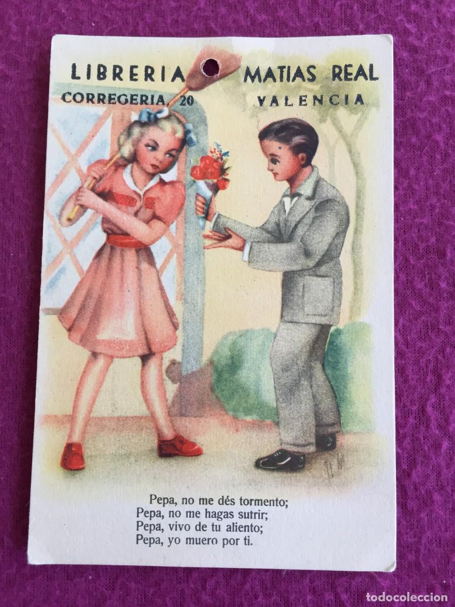 Cartoline: POSTAL ROMANTICA CON PUBLICIDAD DE LA DESAPARECIDA LIBRERIA MATIAS REAL DE VALENCIA A&Ntilde;OS 30/40
