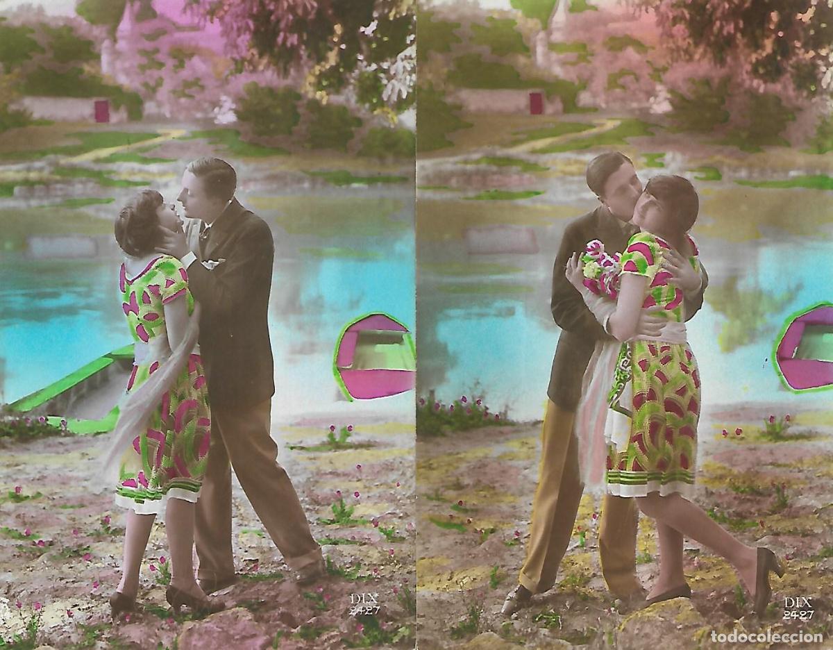 Cartoline: PAREJA DE ANTIGUAS POSTALES-BESO EN LA PLAYA (A&ntilde;os 20)