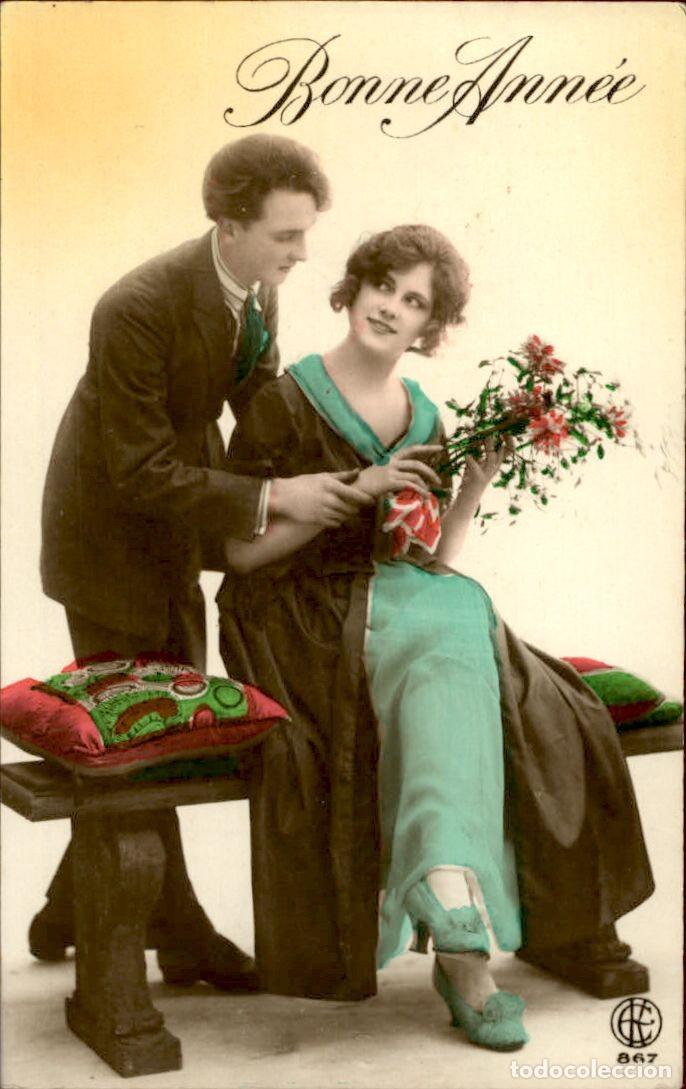 Postkarten: Antigua postal fotografia - Mujeres y Galantes - Circulada - Pareja - A&ntilde;os 1910/20