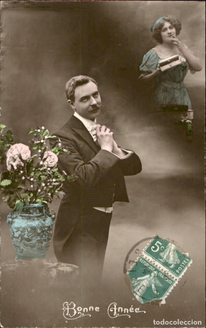 Postkarten: Antigua postal fotografia - Mujeres y Galantes - Circulada - Pareja - A&ntilde;os 1910/20