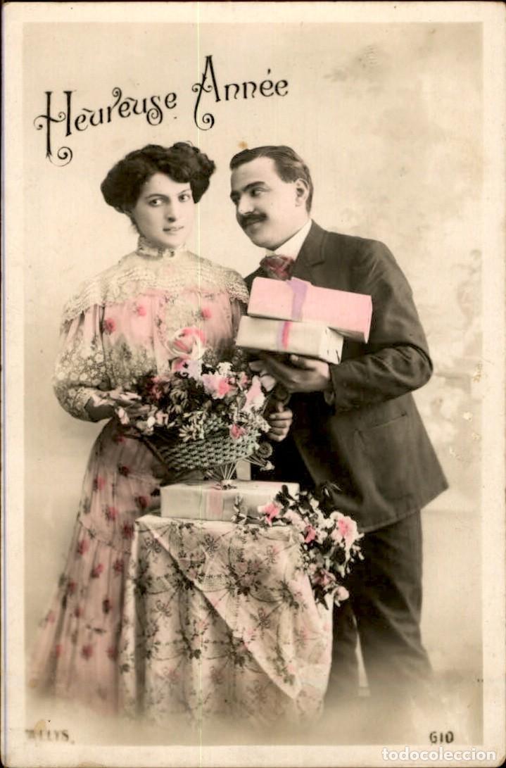 Postkarten: Antigua postal fotografia - Mujeres y Galantes - Circulada - Pareja - A&ntilde;os 1910/20