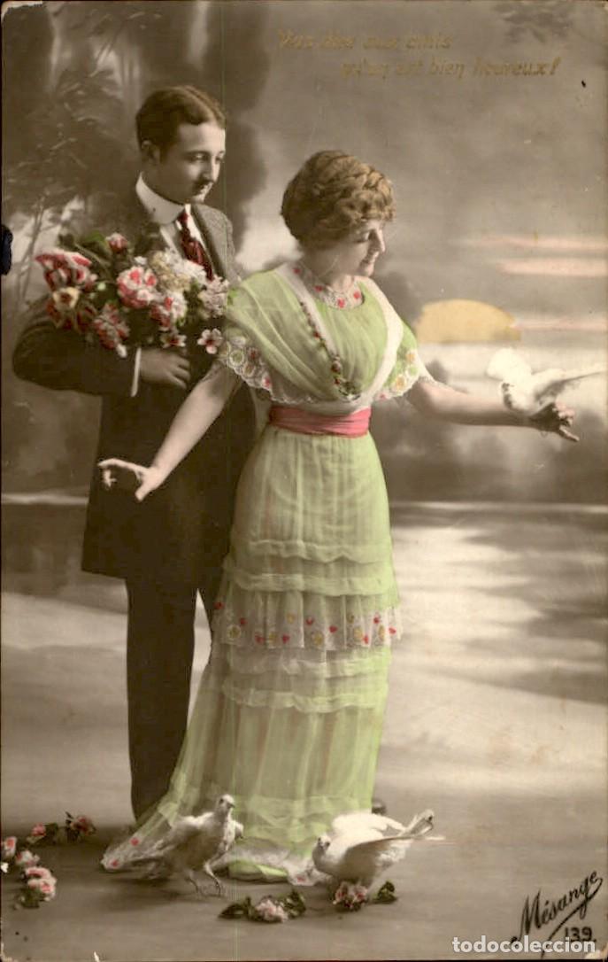 Postkarten: Antigua postal fotografia - Mujeres y Galantes - Circulada - Pareja - A&ntilde;os 1910/20