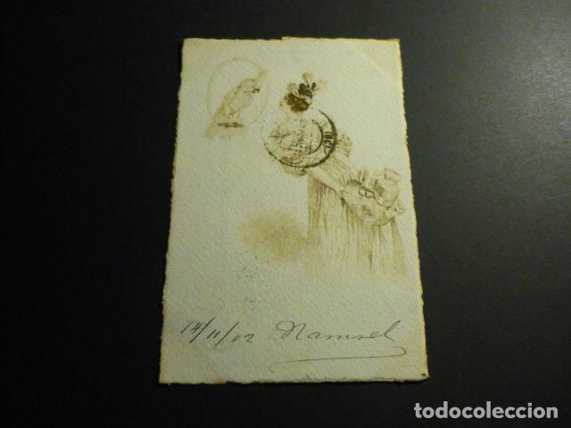 Postais: DAMA Y LORO POSTAL ILUSTRADA GRABADO