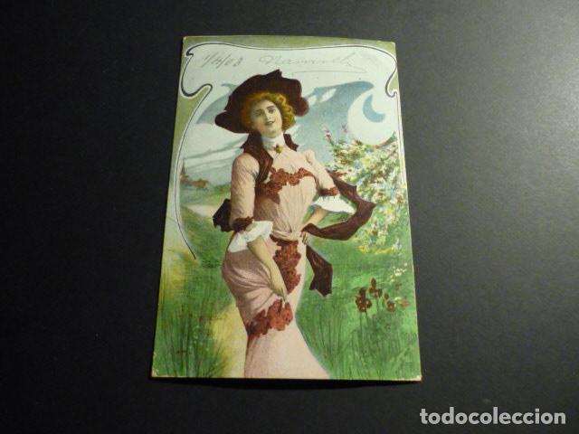 MUJER ELEGANTE POSTAL ILUSTRADA
