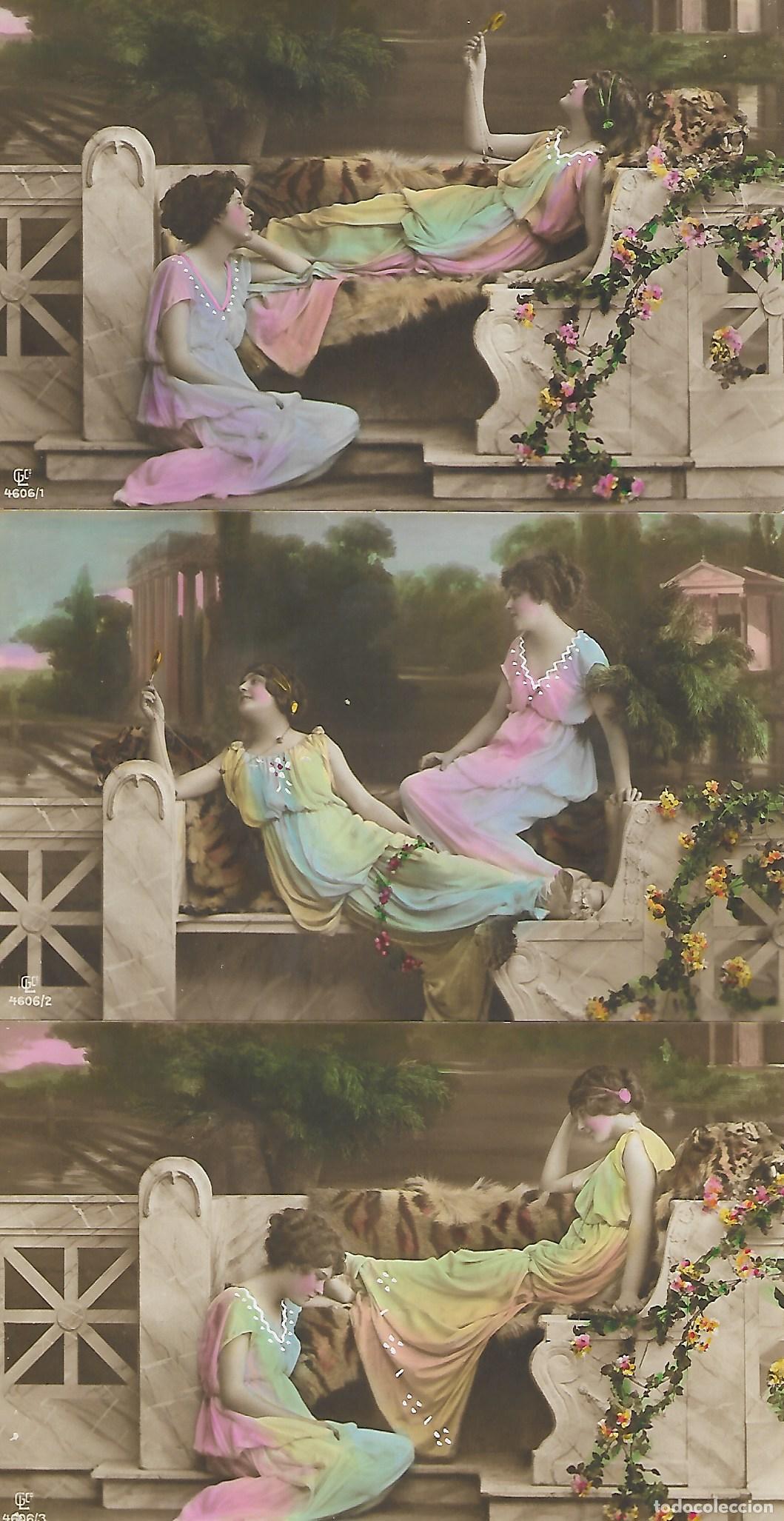 Postales: SERIE COMPLETA DE 6 POSTALES-PAREJA DE DAMAS (Principios 1900)