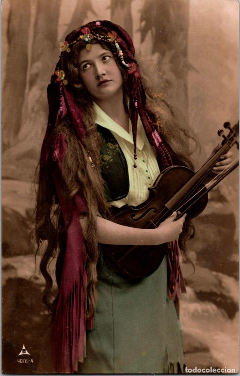 Postales: Muchacha - Tocando el Viol&iacute;n - Ed. PH n&ordm; 4076-4 - Coloreada - 136x87mm