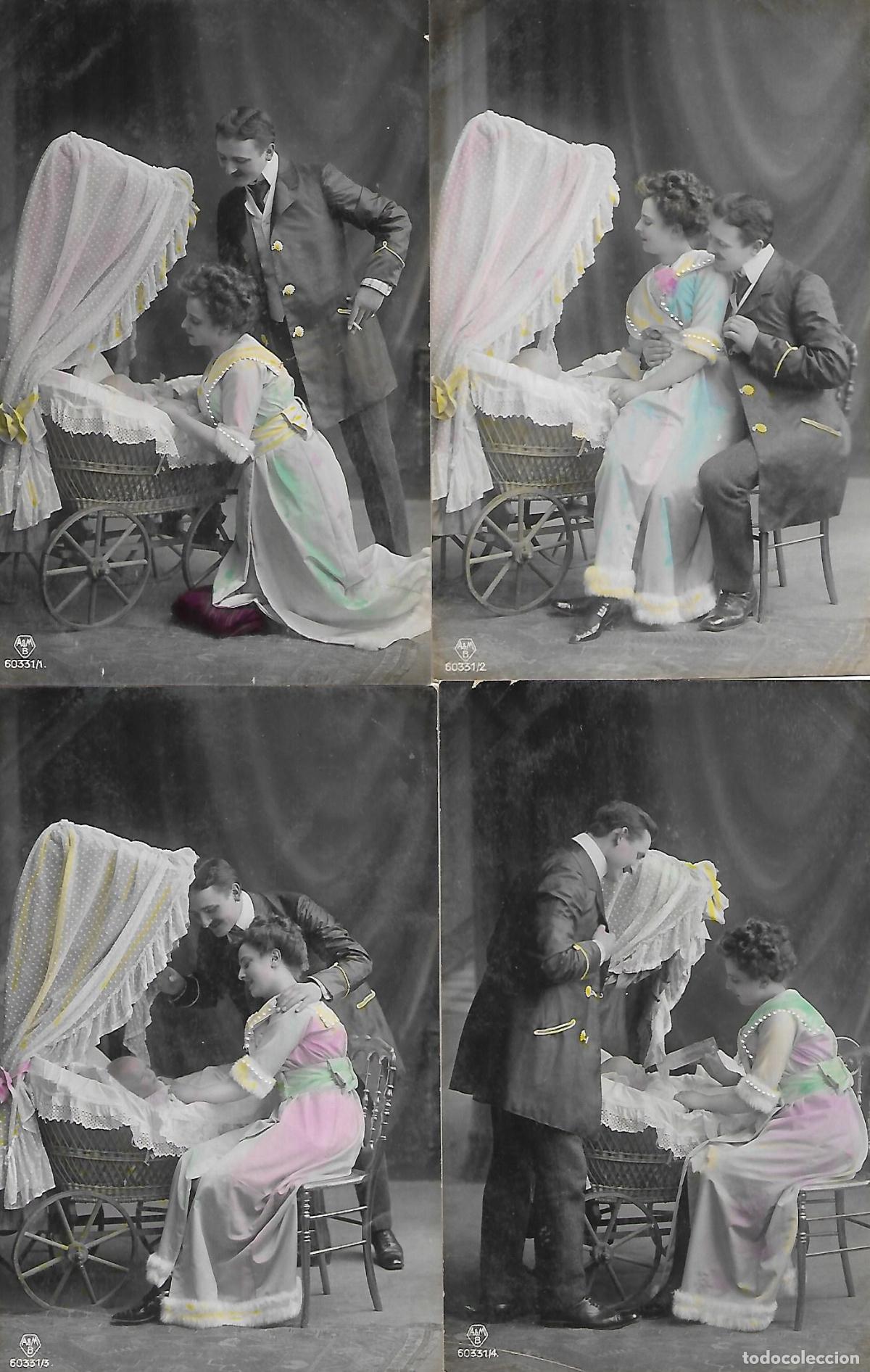 Postales: SEIRE COMPLETA DE SEIS POSTALES-PAREJA CON BEB&Eacute; (Principios 1900)