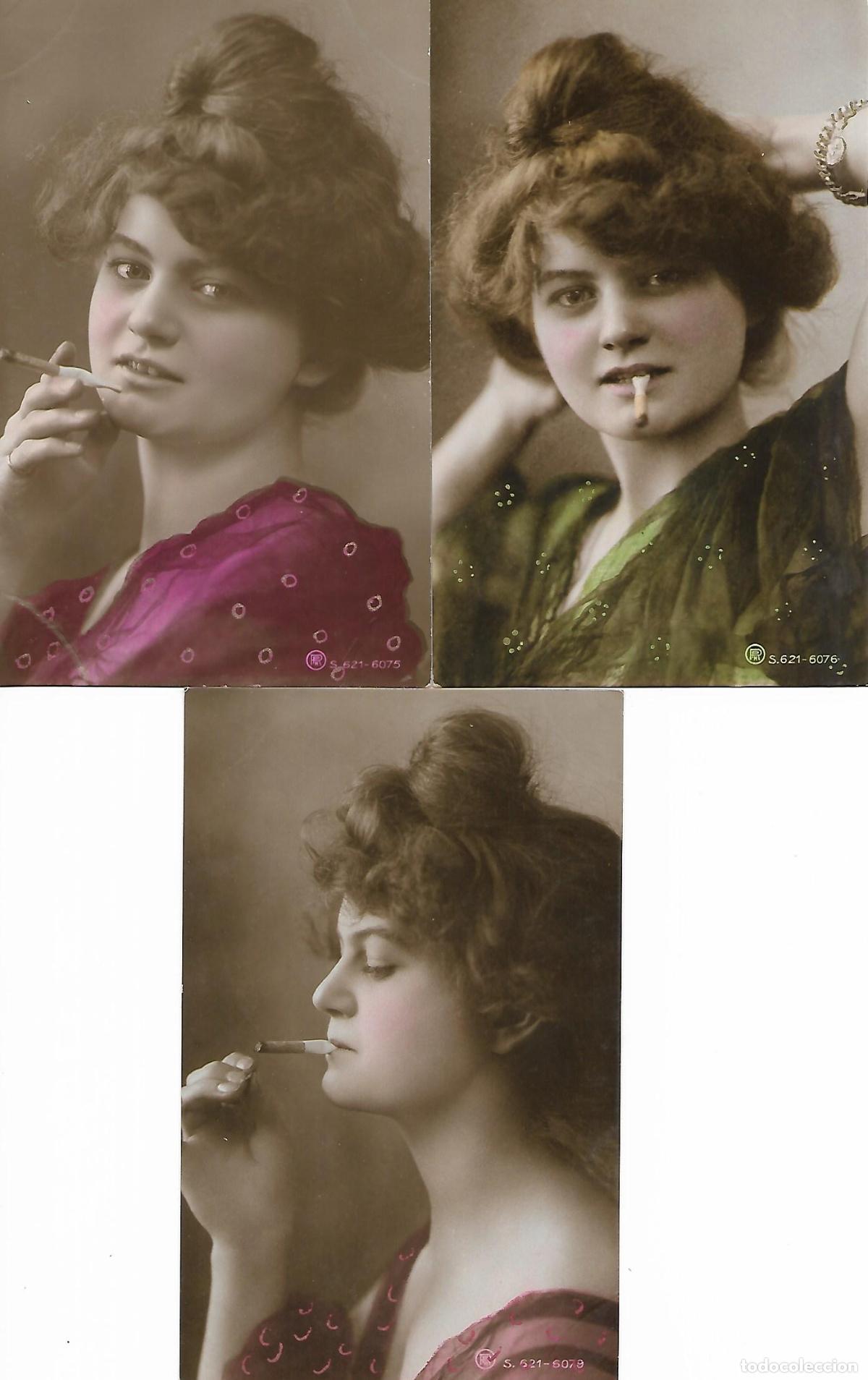 Cartoline: SERIE DE TRES ANTIGUAS POSTALES-DAMA FUMANDO (A&ntilde;os 20)