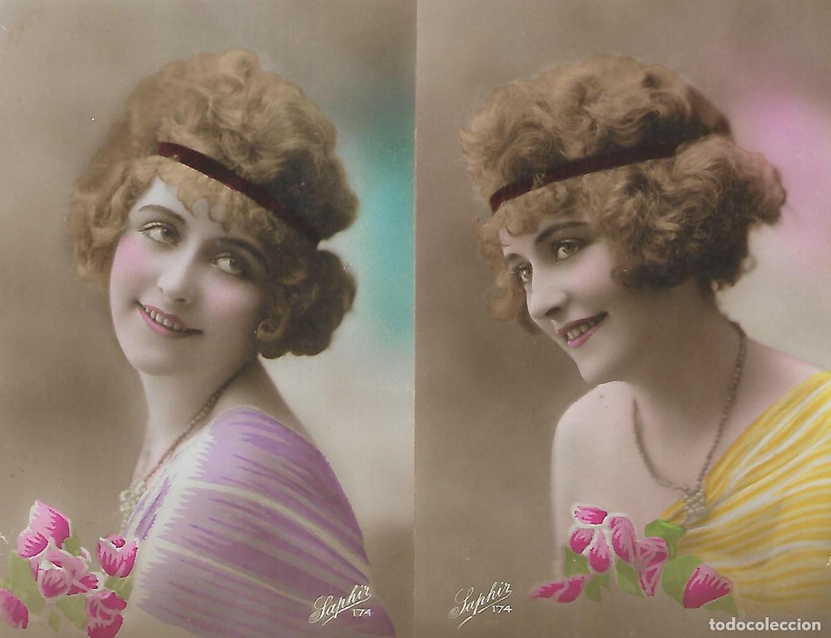Cartoline: PAREJA DE ANTIGUAS POSTALES-DAMA CON DIADEMA (Principios a&ntilde;os 20))