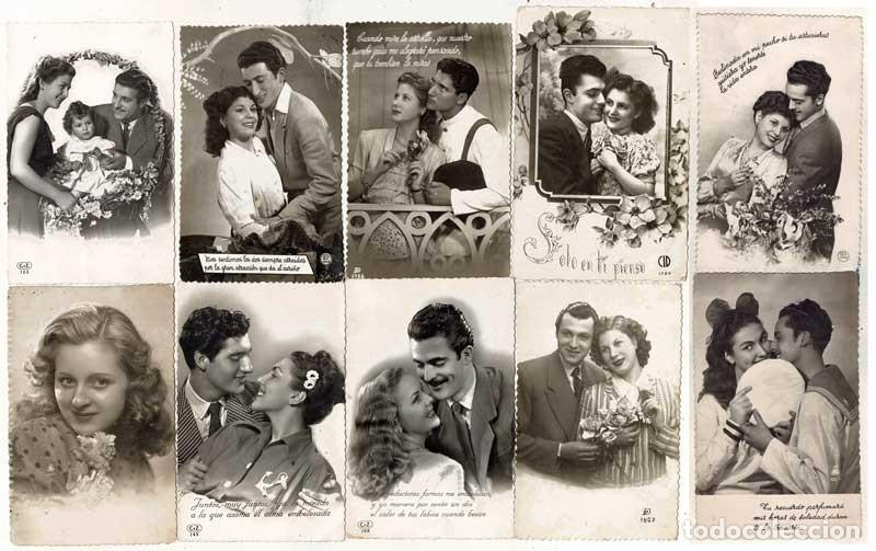 Cartoline: Lote de 10 postales rom&aacute;nticas A&ntilde;os 50