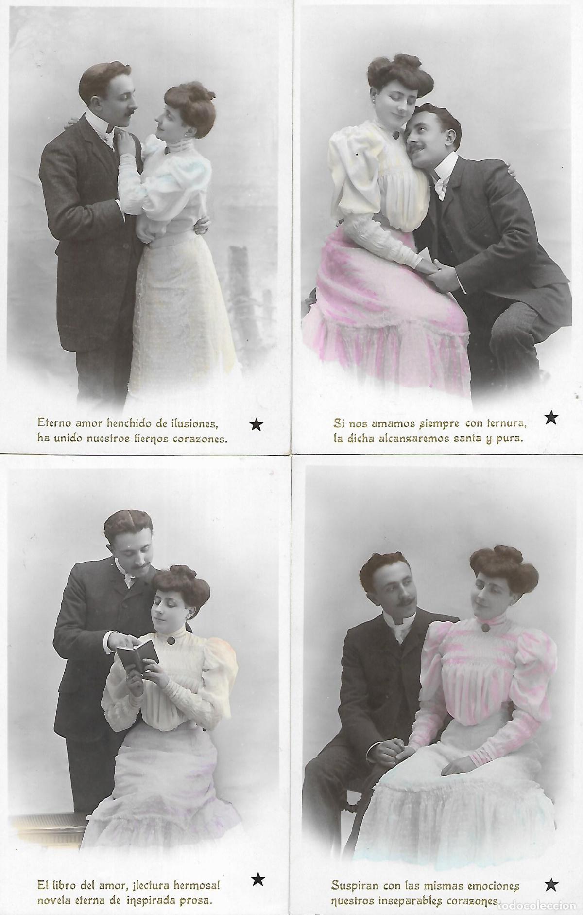 Cartoline: SERIE DE NUEVE POSTALES-PAREJA CON PAREADO (Circuladas en 1907)