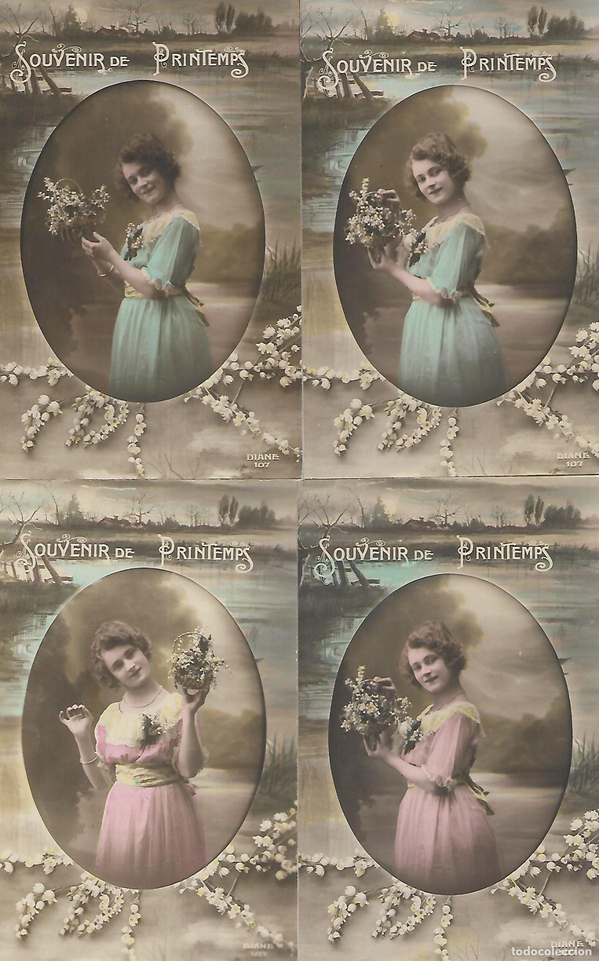 Postkarten: SERIE DE SEIS POSTALES-SOUVENIR DE PRINTEMPS (Principios 1900)