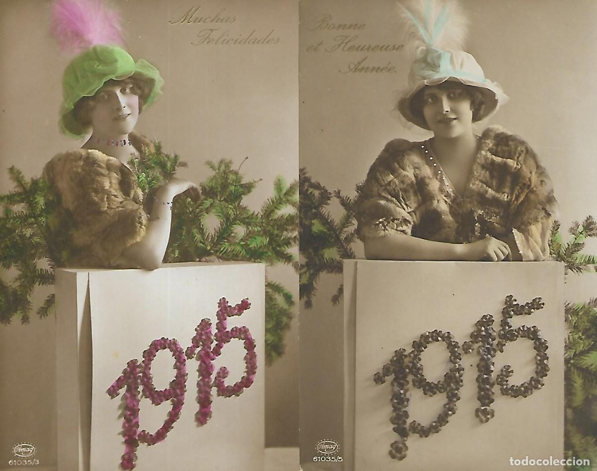 Postkarten: PAREJA DE ANTIGUAS POSTALES-DAMA CON SOMBRERO (1915)