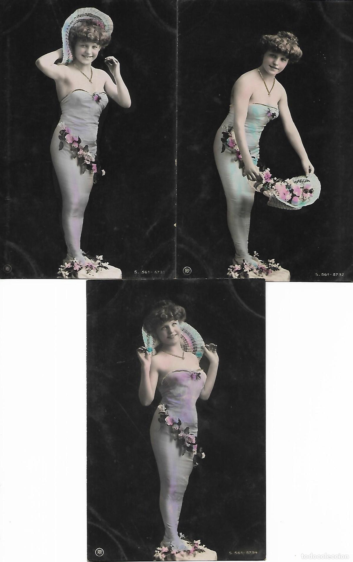 Postkarten: SERIE DE TRES POSTALES ANTIGUAS-DAMA CON VESTIDO DE TUBO (Principios 1900)