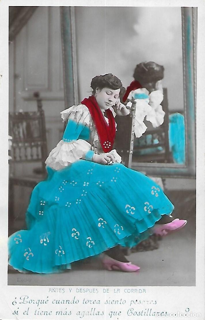 Postkarten: ANTIGUA POSTAL-ANTES Y DESPU&Eacute;S DE LA CORRIDA (Principios 1900)