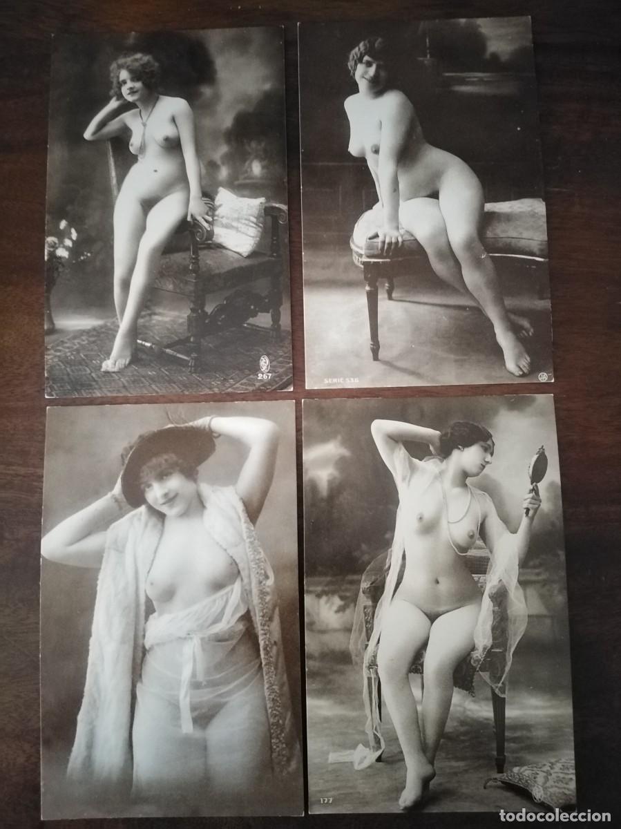 Postales: 4 postales er&oacute;ticas. Reproducci&oacute;n de &eacute;poca.