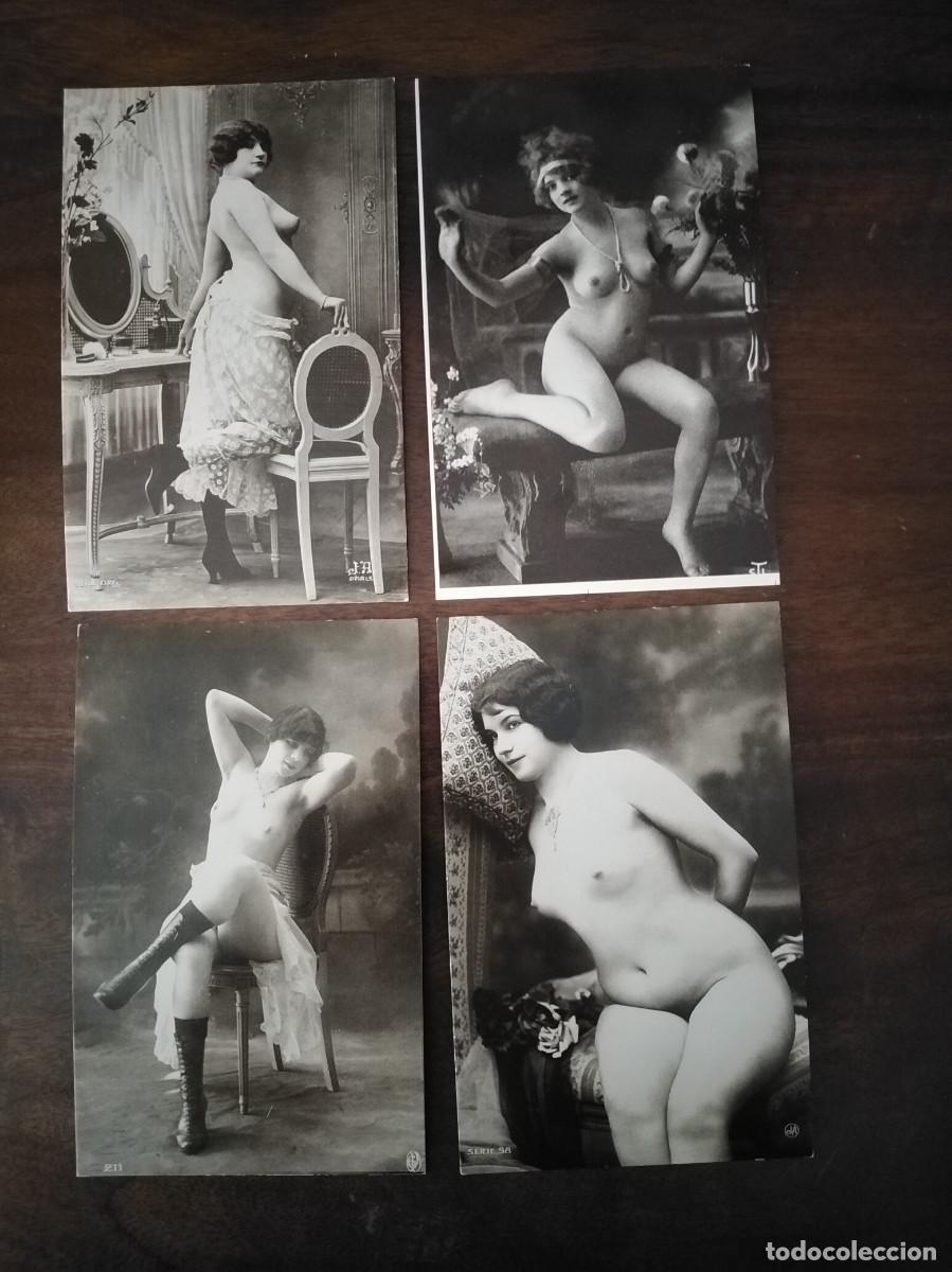 Postales: 4 postales er&oacute;ticas. Reproducci&oacute;n de &eacute;poca. Ver.