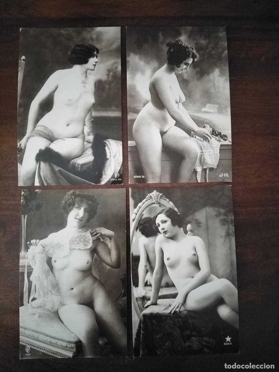 Postales: 4 postales er&oacute;ticas. Reproducci&oacute;n de &eacute;poca. Ver.