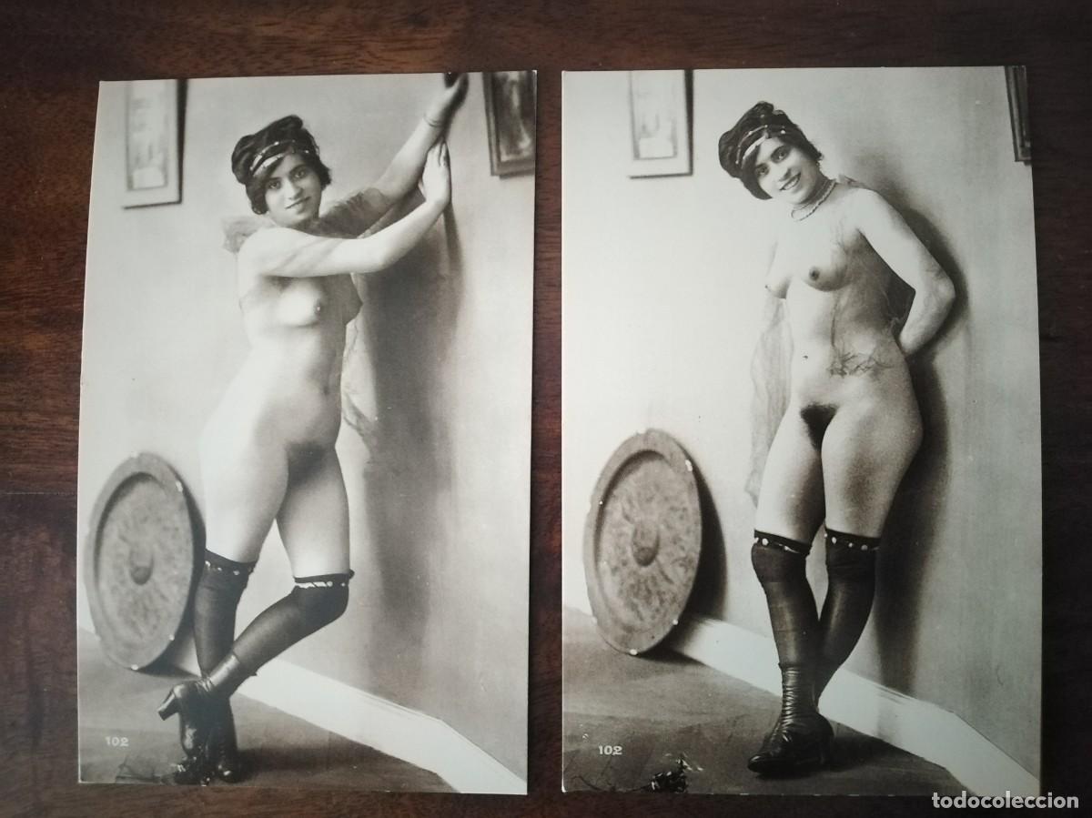 Postales: Pareja de postales er&oacute;ticas. Reproducci&oacute;n de &eacute;poca. Ver.
