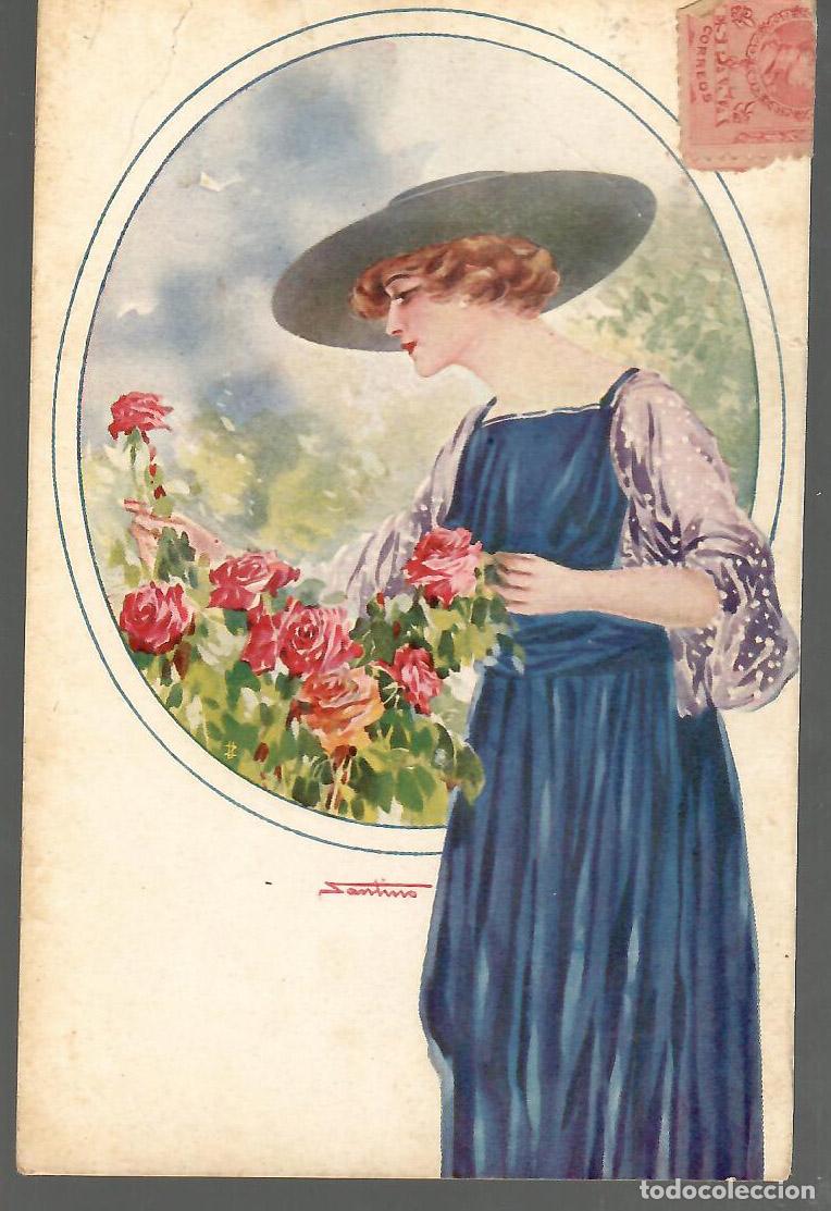 Postais: Dama modernista. Dibujo. Ed, Stampa n&ordm; 4424. Circulada . Vell i Bell.