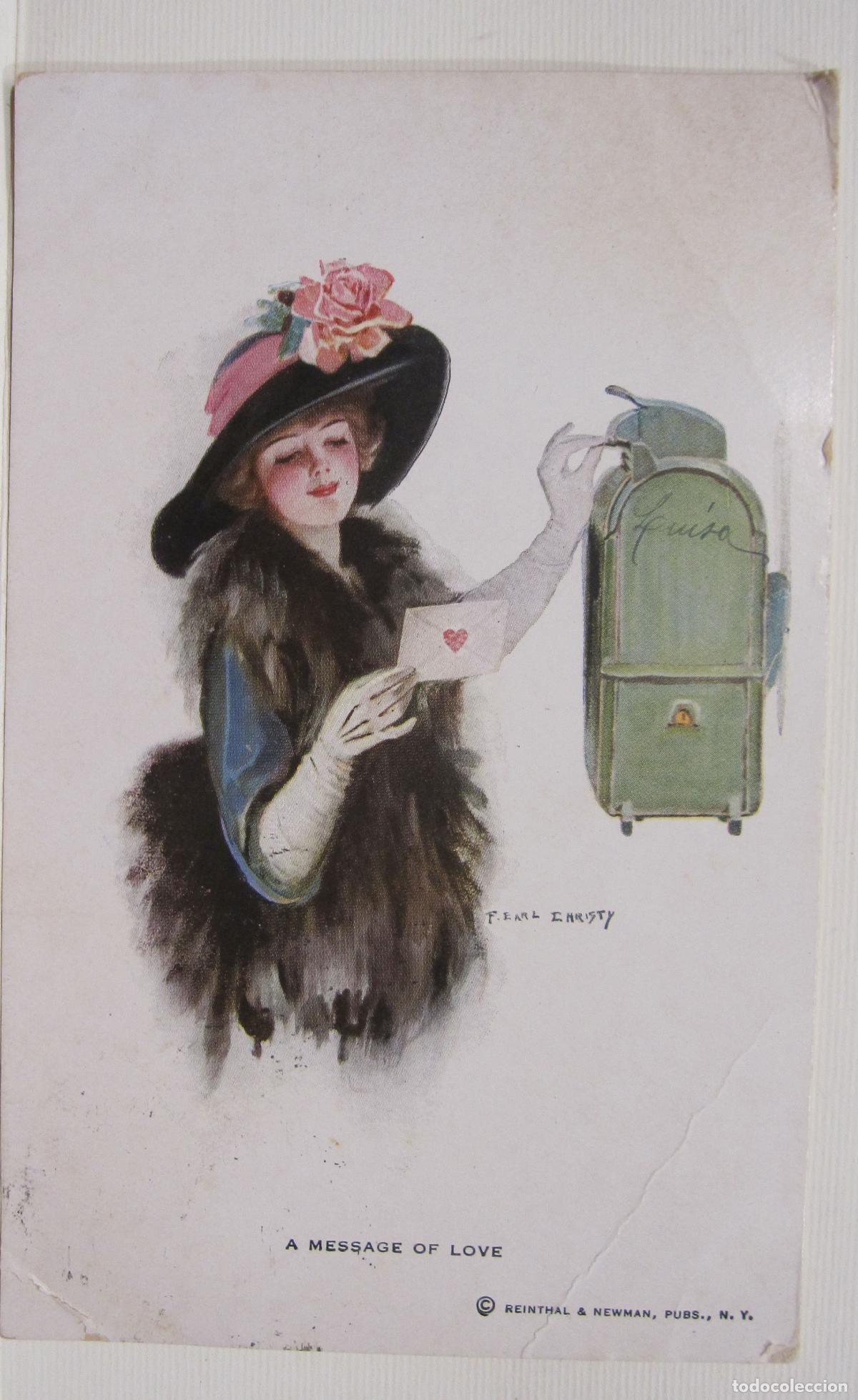 Postales: POSTAL ILUSTRADA POR F. Earl Christy Postcard A MESSAGE OF LOVE (MENSAJE DE AMOR) CIRCULADA, 1915
