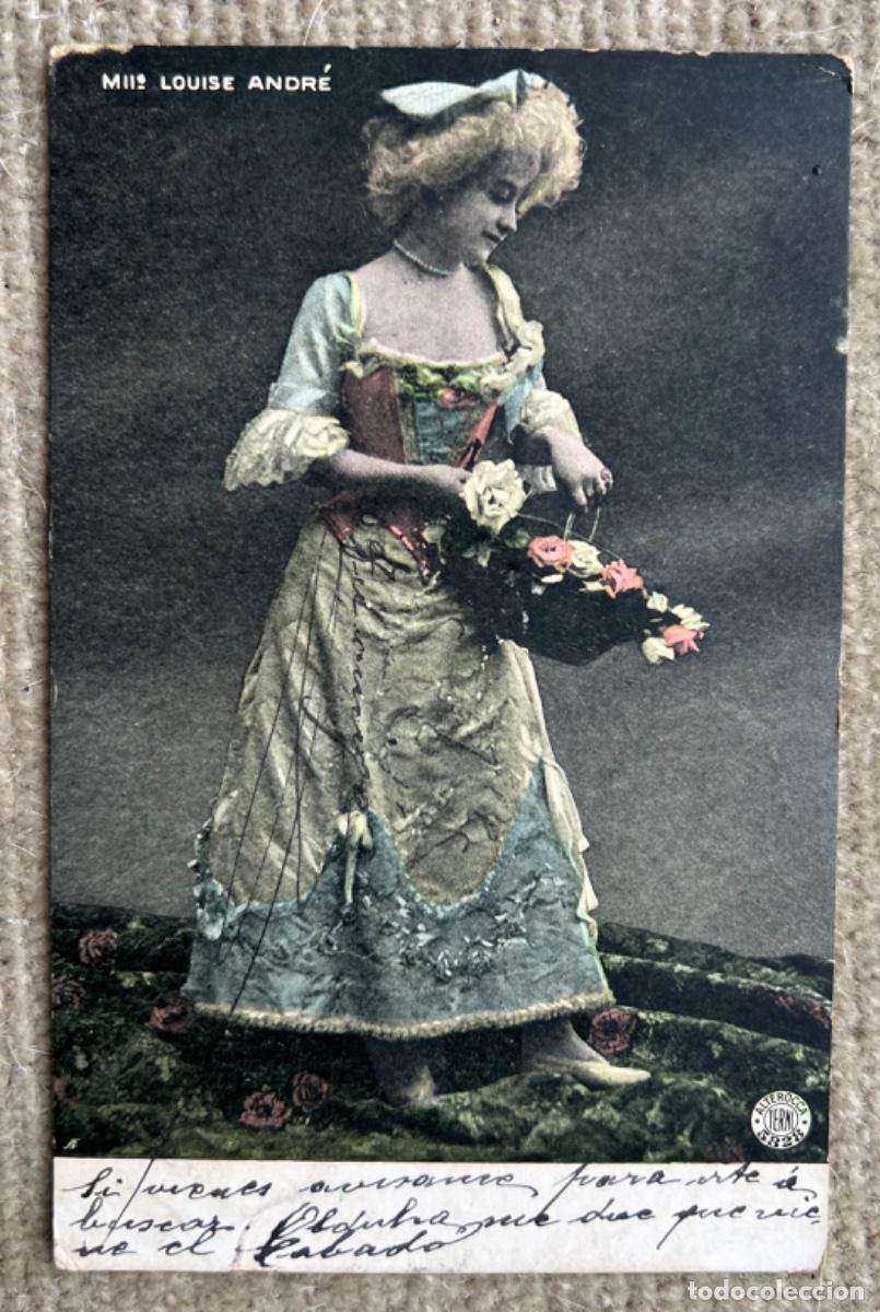 Cartoline: Postal Mlls. Louise Andr&eacute; (Actriz, Teatro, Coupl&eacute;) - Dirigida a Las Fraguas -Santander
