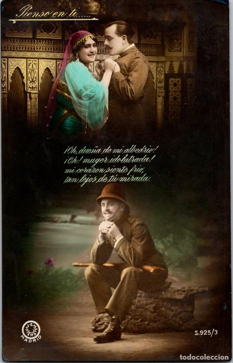 Cartoline: Postal Rom&aacute;ntica Espa&ntilde;ola Coloreada -Pienso en ti... -&iexcl;Oh, due&ntilde;a de mi albedrio! -S.925/3 - 138x87mm