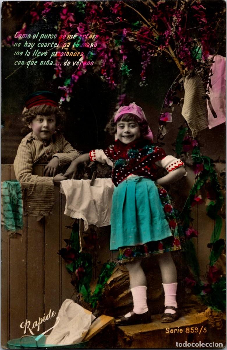 Cartoline: Postal Rom&aacute;ntica Espa&ntilde;ola Coloreada - Como er purso se me artera - Rapide 859/5 - 137x89mm