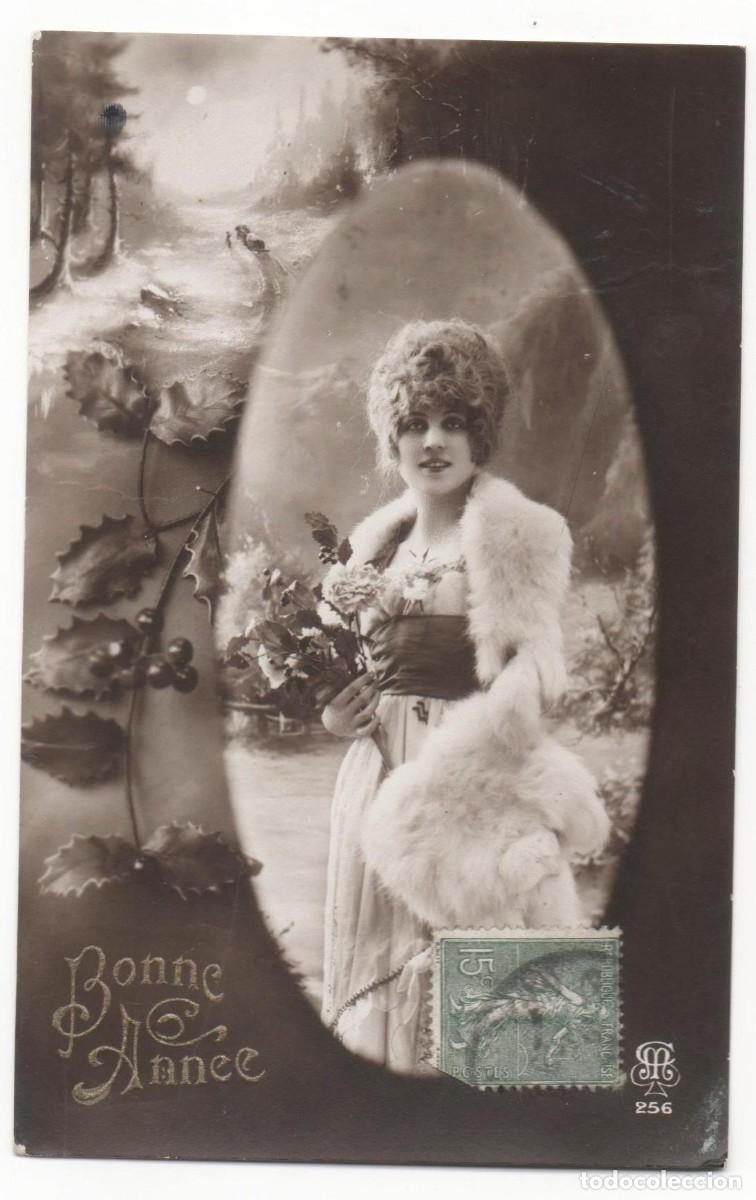 Postcards: Postal francesa principios del XX- circulada-mujer con flores