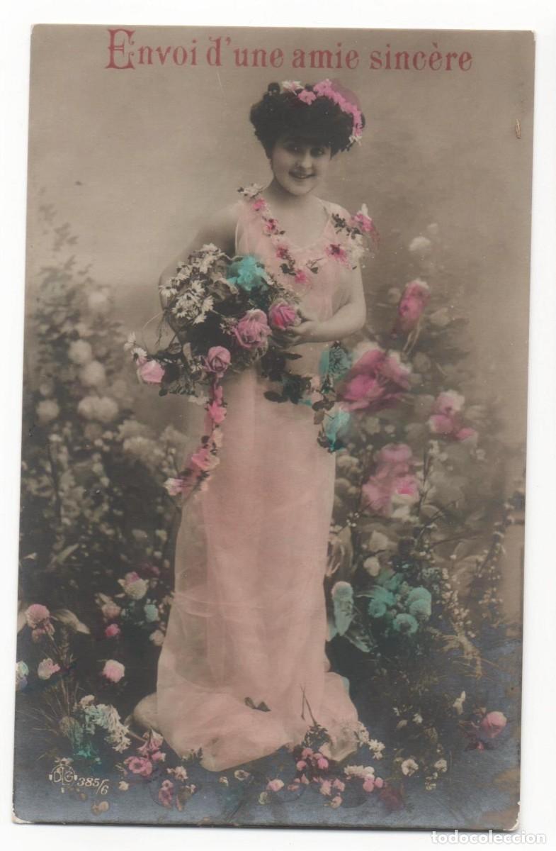 Postcards: Postal francesa principios del XX- circulada-mujer con flores