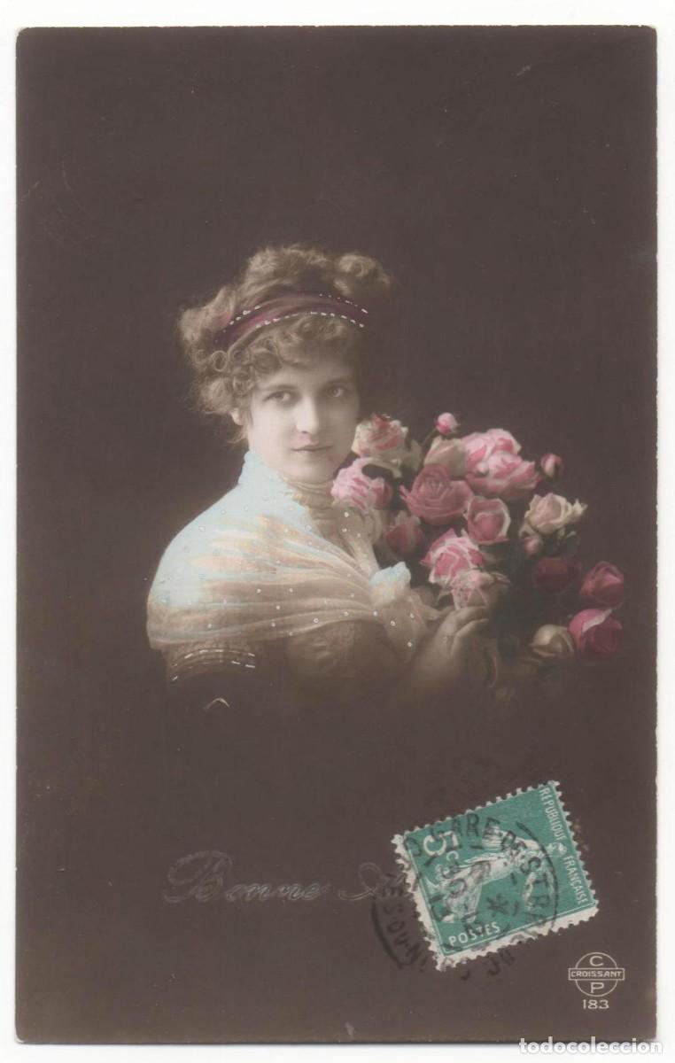 Postcards: Postal francesa principios del XX- circulada-mujer con flores